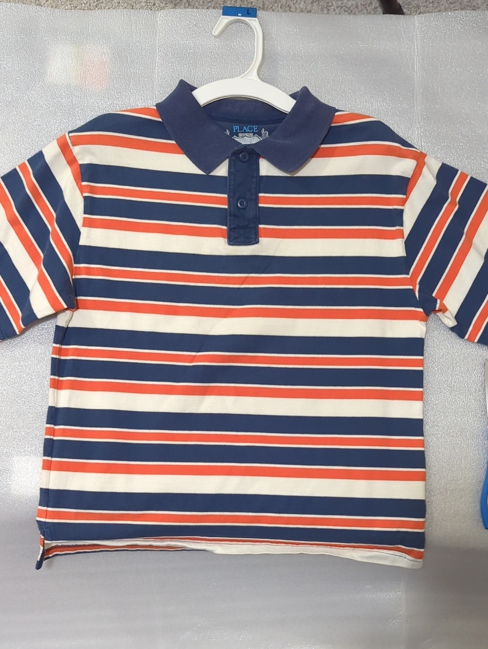 The Children's Place Navy, White & Orange Striped Polo